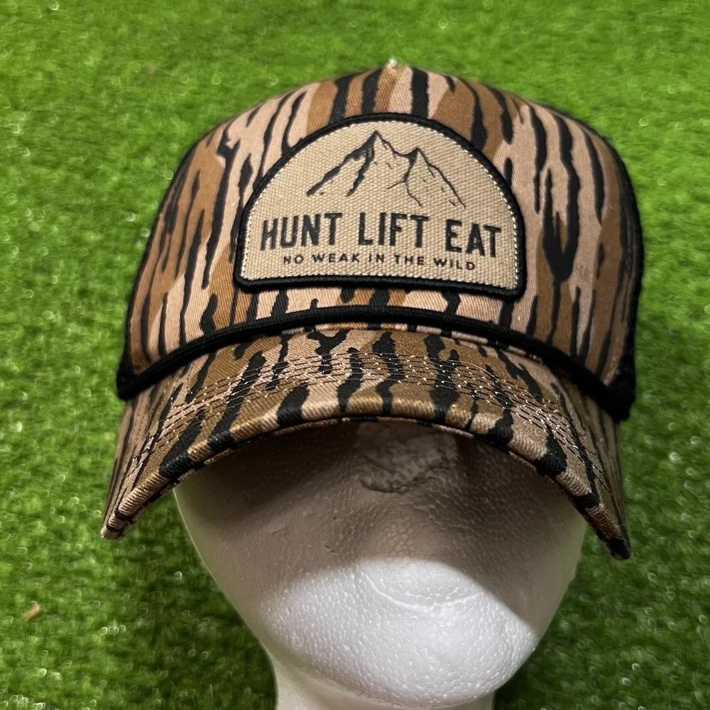 retro camo trucker hat Snabback mossy oak bottomland style Hunt‎ lift eat HLE